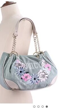Juicy Couture Mint Green Floral Embroidered Shoulder Bag